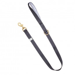 black dog lead with grey fleece handle